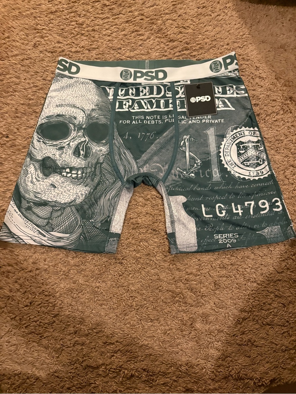 PSD Green Money Skull Performance Boxer Briefs